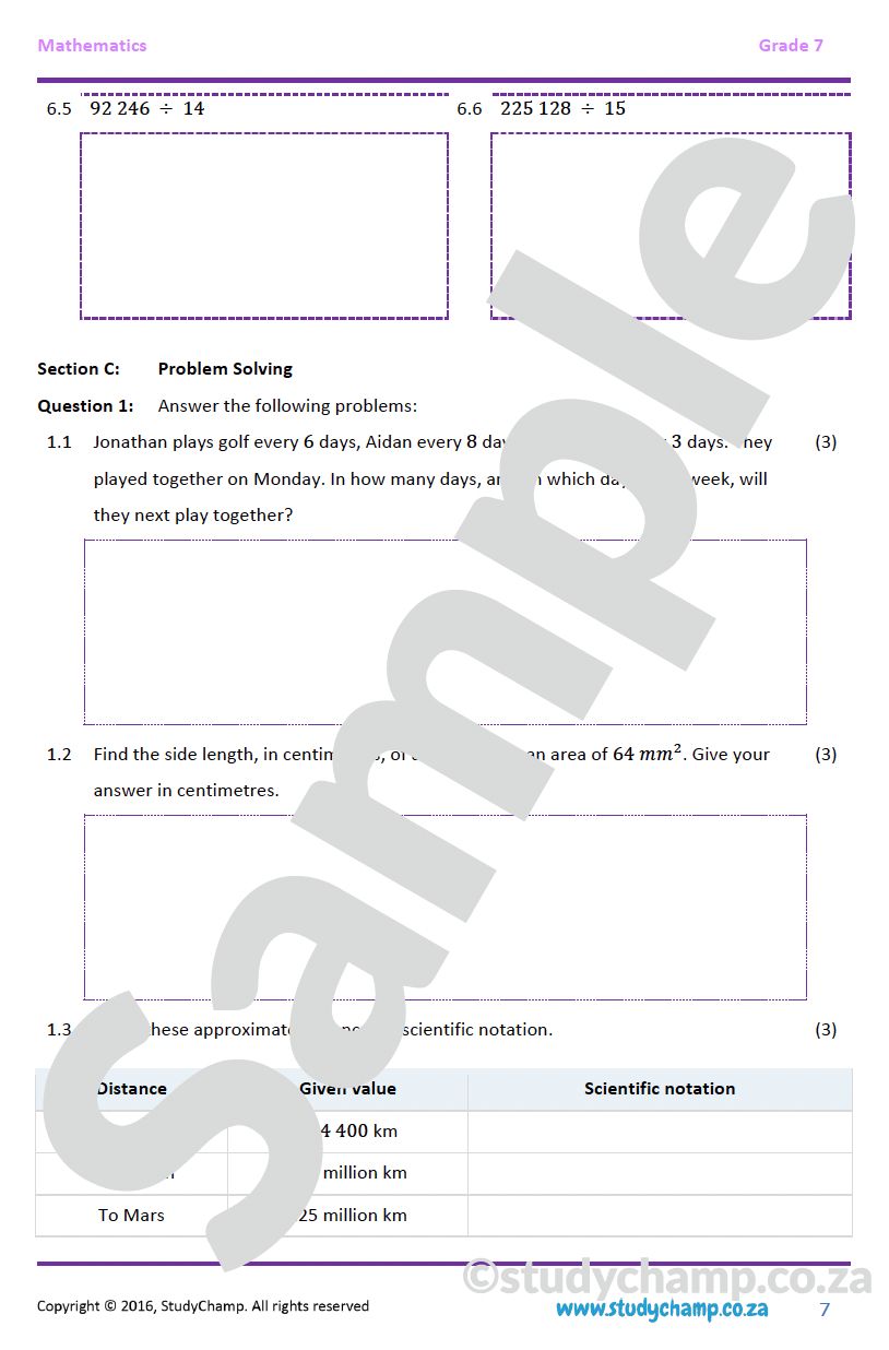 Grade 7 Mathematics Year-end Exam Revision: Numbers, Operations, Multiples and Factors