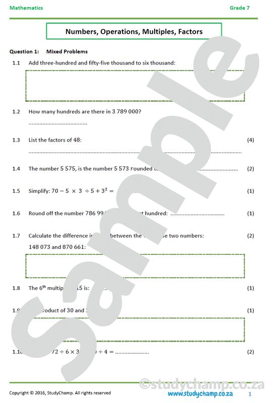 Grade 7 Mathematics Mid-year Exam Revision: Workbook 1