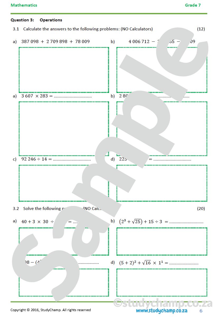 Grade 7 Mathematics Mid-year Exam Revision: Workbook 1