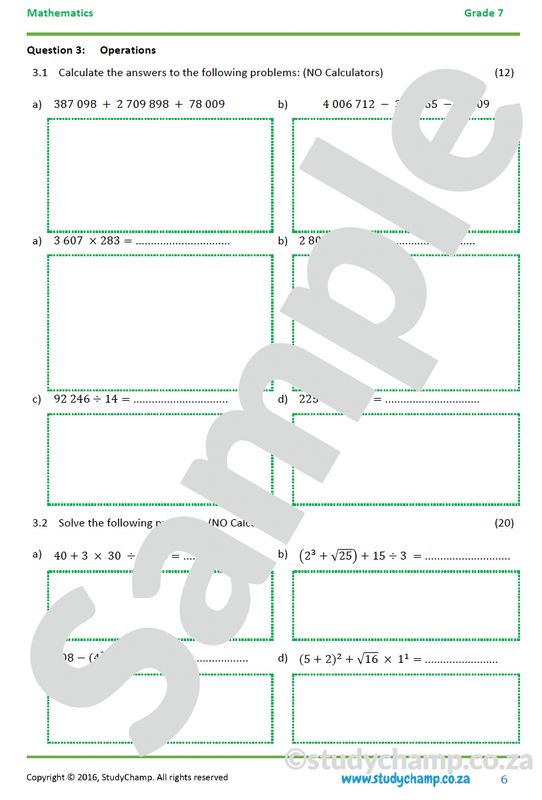 Grade 7 Mathematics Mid-year Exam Revision: Workbook 1