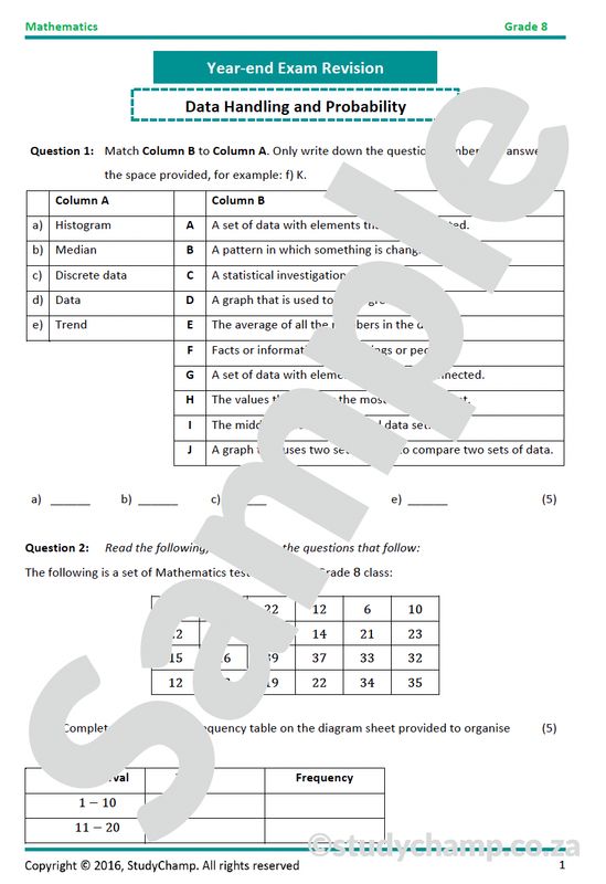 Grade 8 Mathematics Year-end Exam Revision: Workbook 2