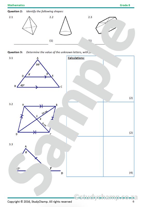 Grade 8 Mathematics Year-end Exam Revision: Workbook 2