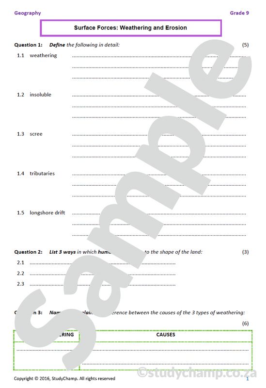 Grade 9 Geography Test: Surface Forces - Weathering and Erosion