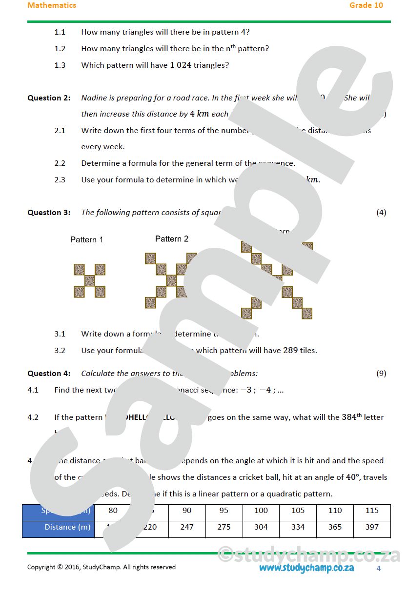 Grade 10 Mathematics Year-end Exam Revision: Workbook 1