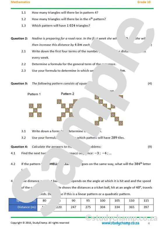 Grade 10 Mathematics Year-end Exam Revision: Workbook 1