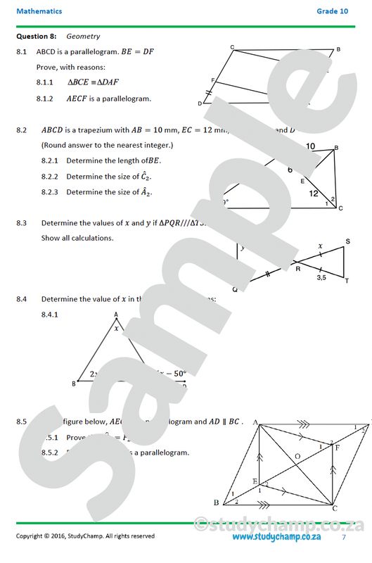 Grade 10 Mathematics Mid-year Exam Revision: Workbook 3