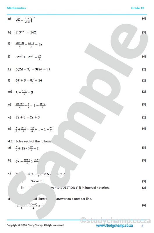 Grade 10 Mathematics Mid-year Exam Revision: Workbook 1