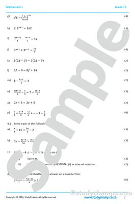 Grade 10 Mathematics Mid-year Exam Revision: Workbook 1