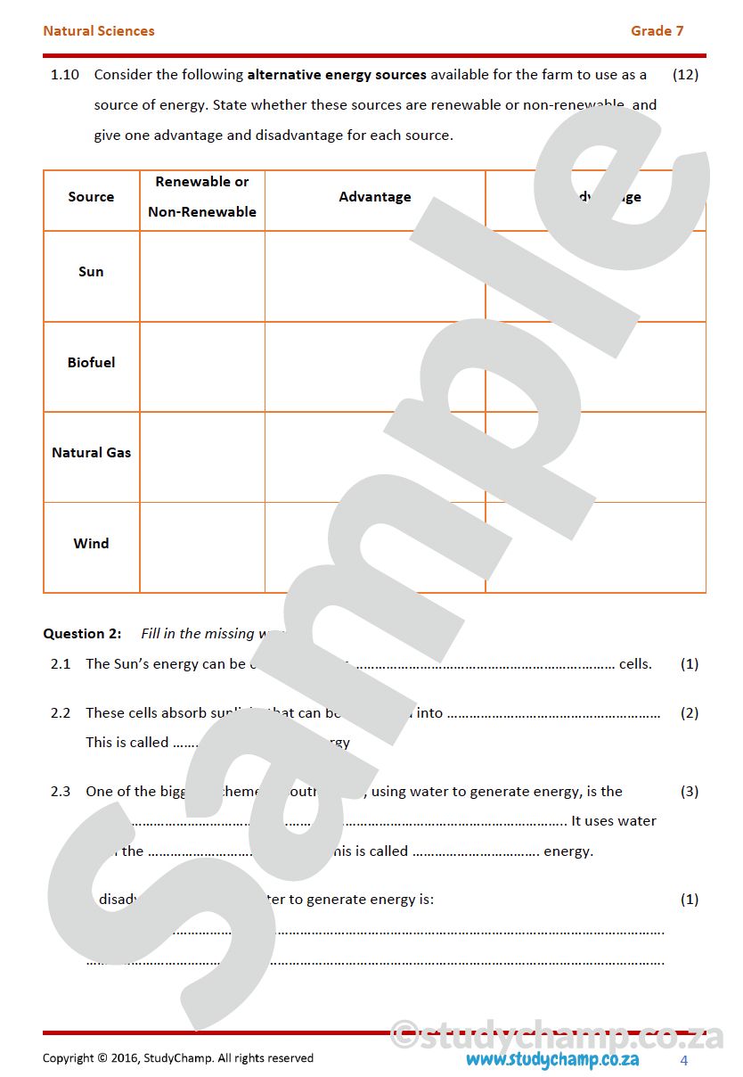 Grade 7 Natural Sciences Test: Energy Sources and Electricity