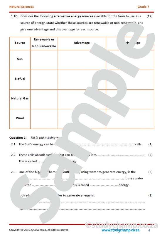 Grade 7 Natural Sciences Test: Energy Sources and Electricity