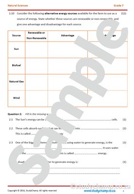 Grade 7 Natural Sciences Test: Energy Sources and Electricity