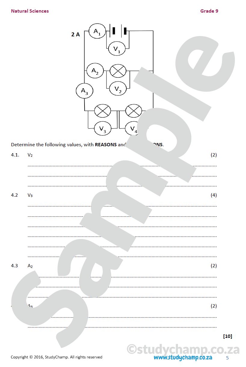 Grade 9 Natural Sciences Test: Electricity and Circuits