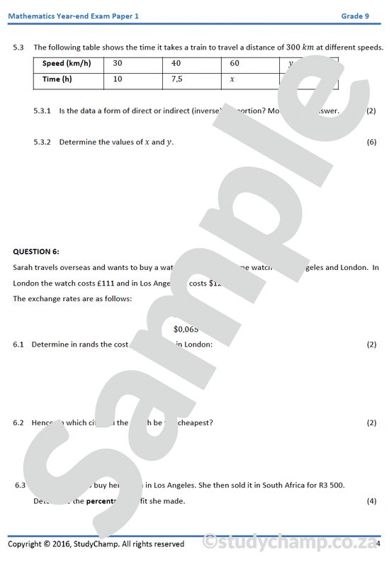 Grade 9 Mathematics Year-end Exam Revision: Workbook 1