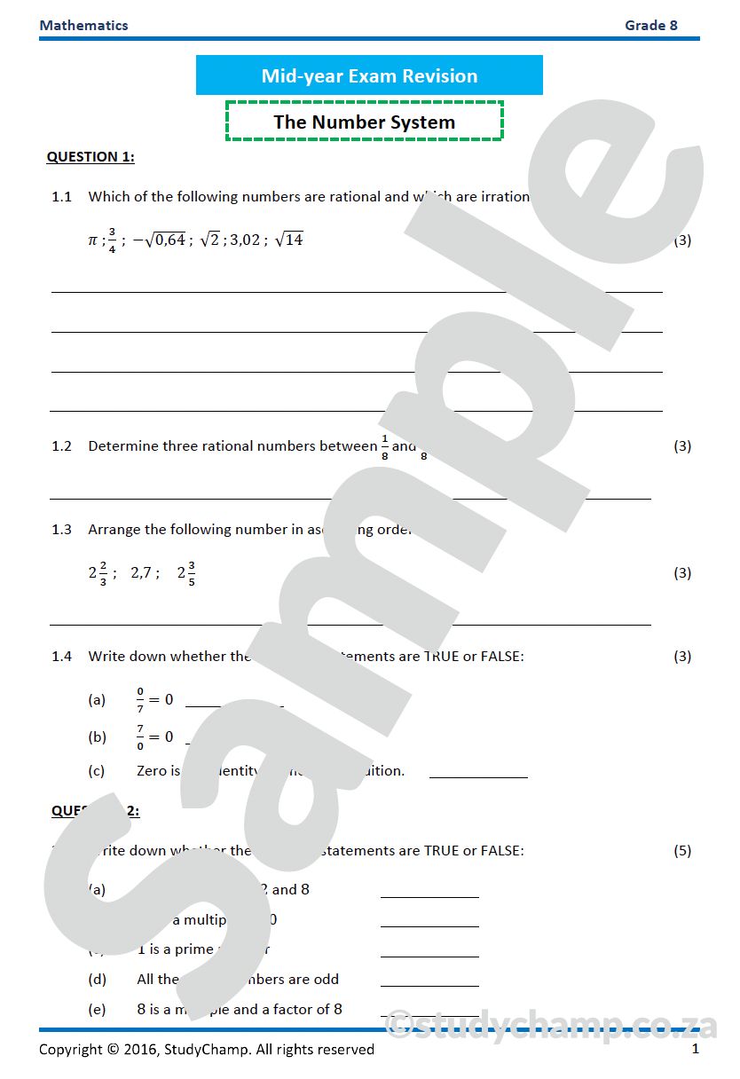 Grade 8 Mid-Year Exam Bundle