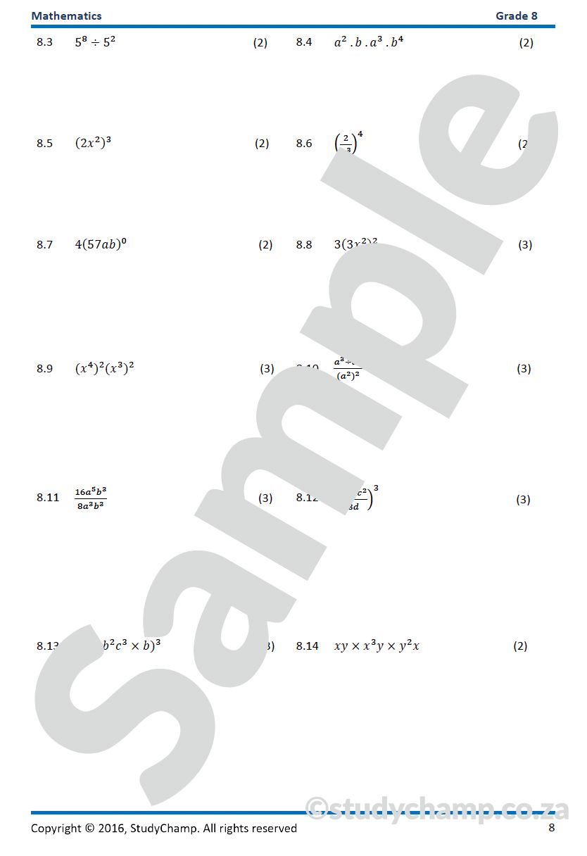 Grade 8 Mid-Year Exam Bundle