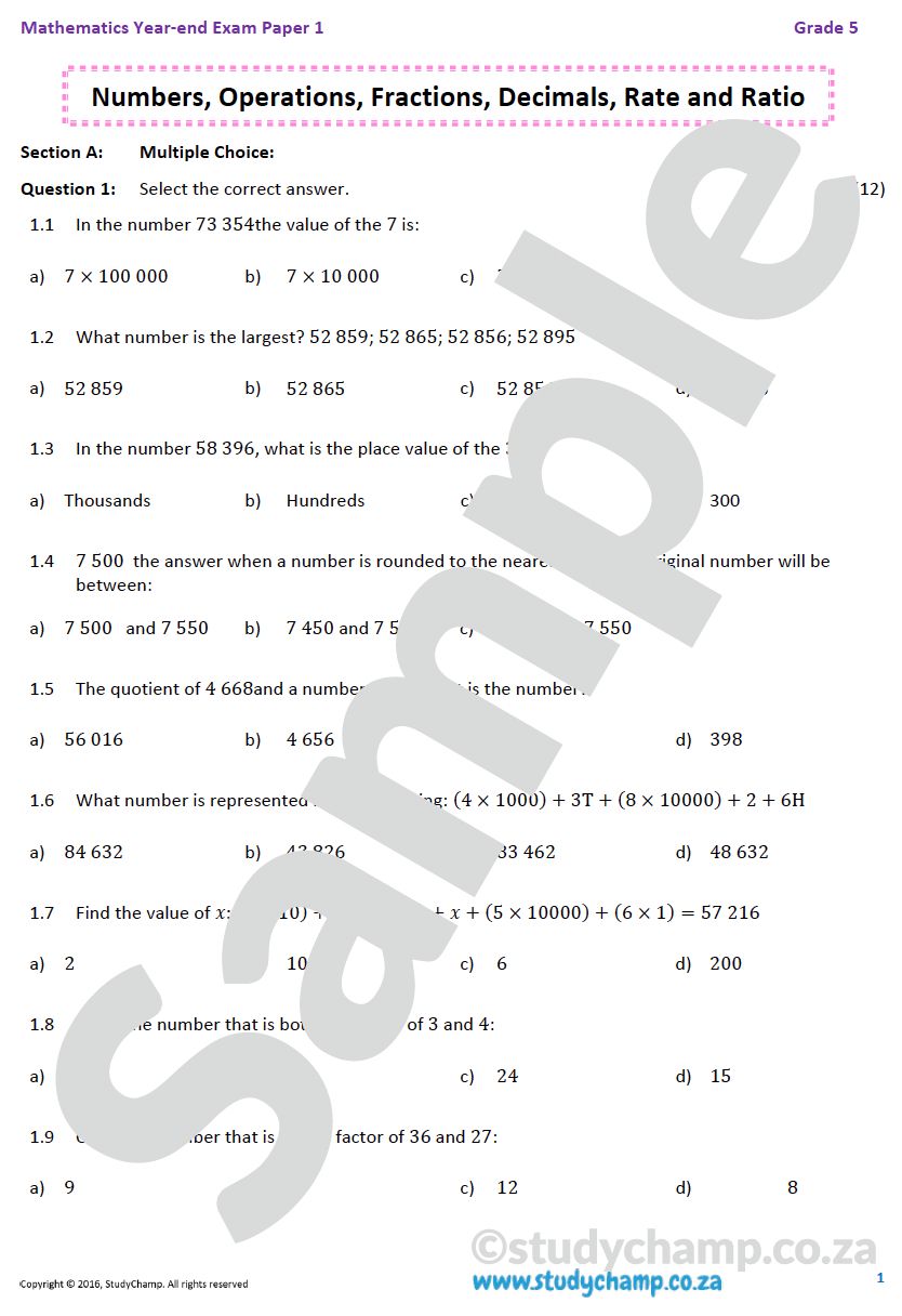Grade 5 Year-end Exam Bundle