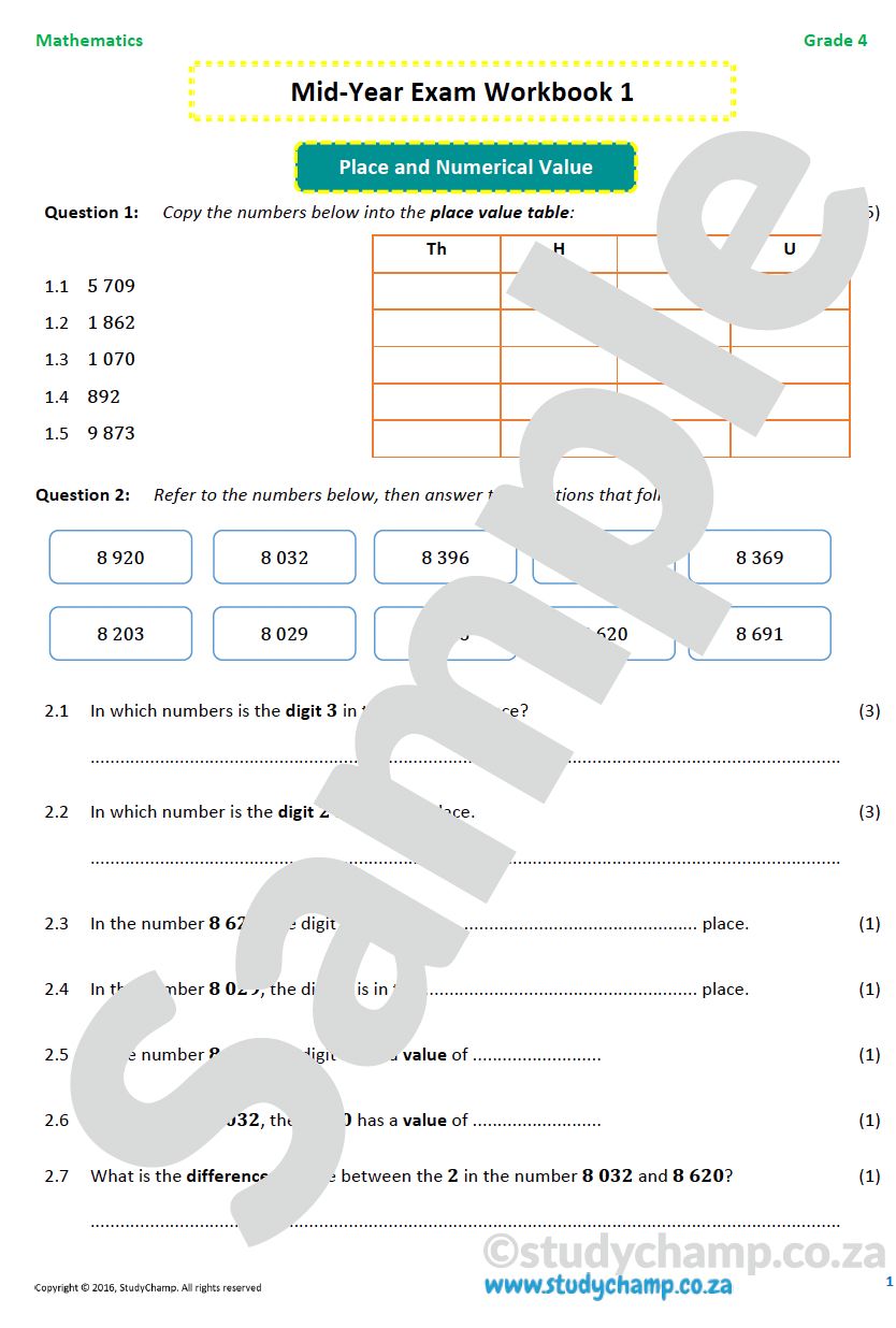 Grade 4 Mid-Year Exam Bundle