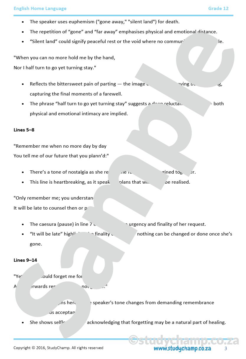 Grade 12 IEB English Home Language: Poetry - Remember and Crossing Over