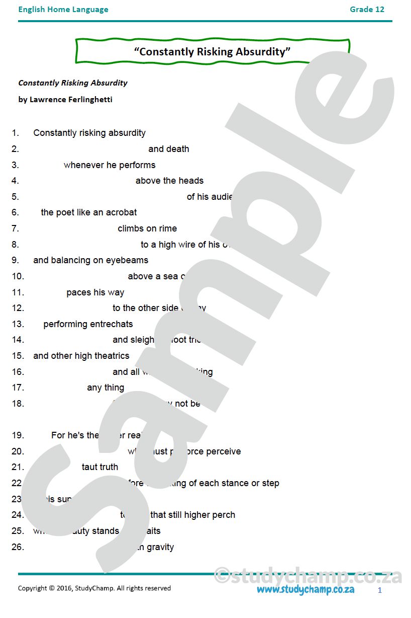 Grade 12 IEB English Home Language: Poetry - Constantly risking absurdity and These fought in any case
