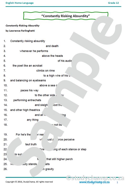 Grade 12 IEB English Home Language: Poetry - Constantly risking absurdity and These fought in any case