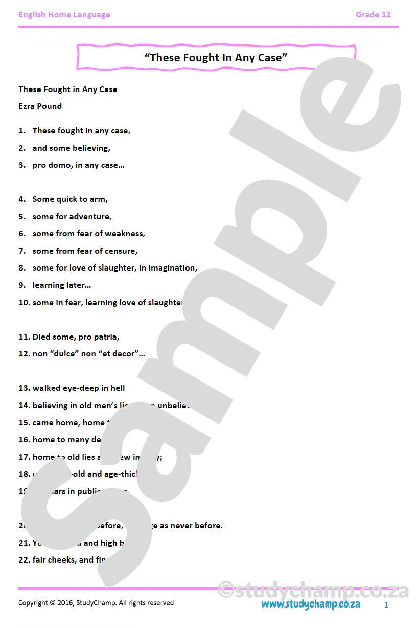 Grade 12 IEB English Home Language: Poetry - Constantly risking absurdity and These fought in any case