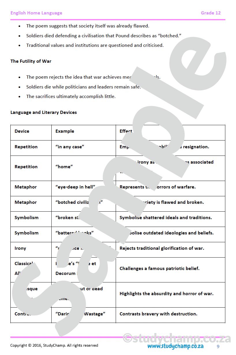Grade 12 IEB English Home Language: Poetry - Constantly risking absurdity and These fought in any case