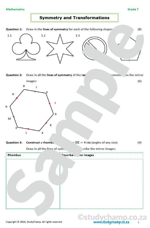 Grade 7 Mathematics Worksheet: Symmetry and Transformations