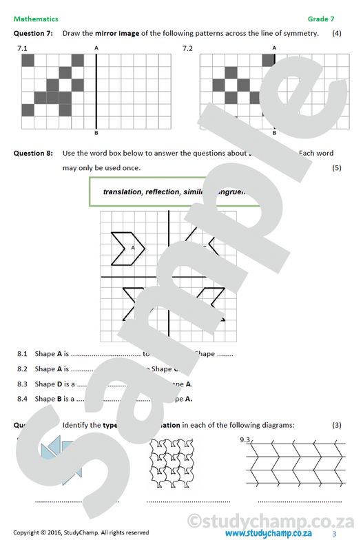 Grade 7 Mathematics Worksheet: Symmetry and Transformations