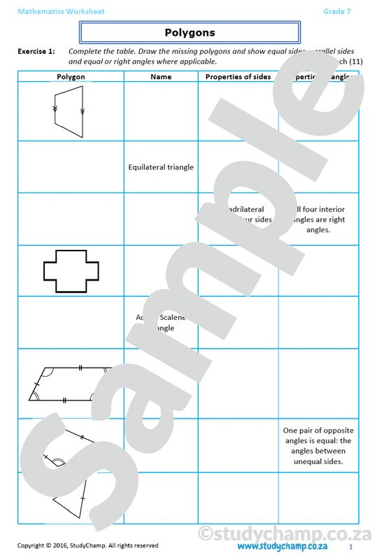 Grade 7 Mathematics Worksheet: Geometry - Polygons