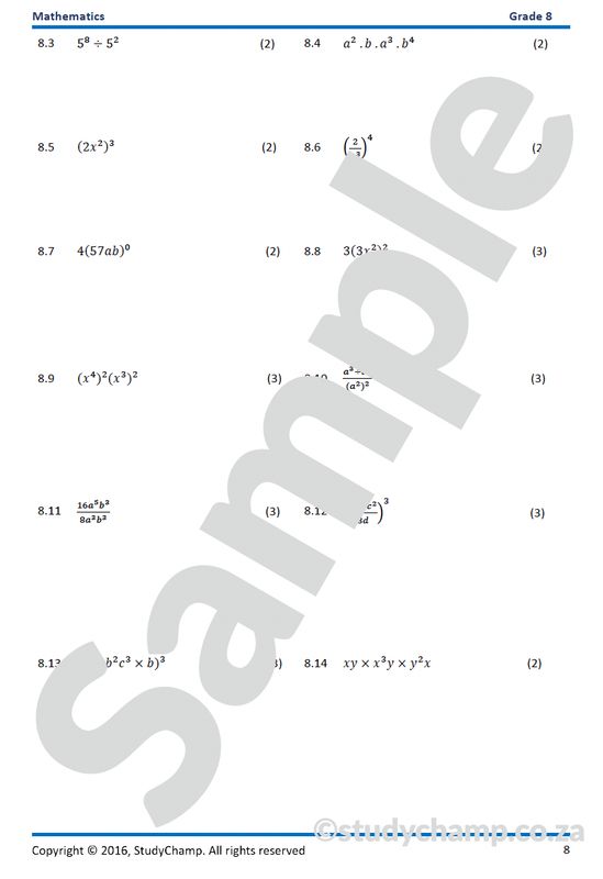 Grade 8 Mathematics Mid-year Exam Revision Workbook