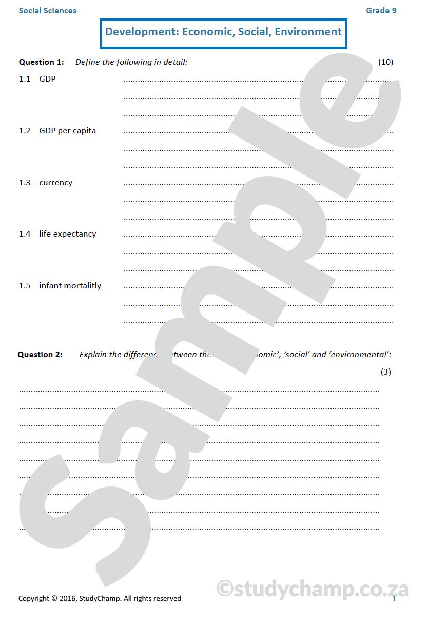Grade 9 Geography Test: Development