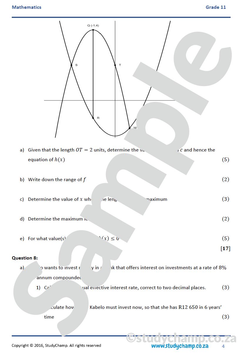 Grade 11 Mathematics Year-end Exam Revision: Workbook 1
