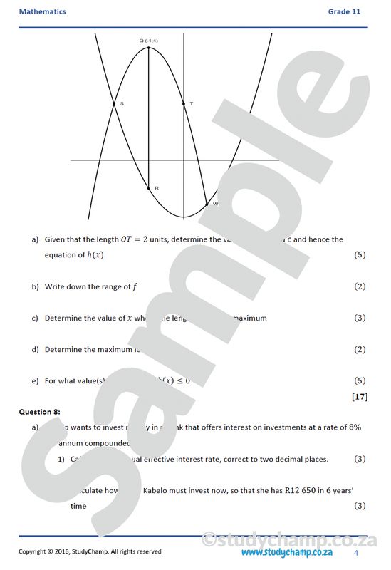 Grade 11 Mathematics Year-end Exam Revision: Workbook 1