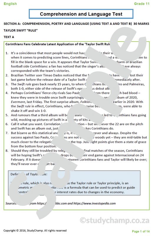 Grade 11 English: Comprehension and Language: Taylor Swift