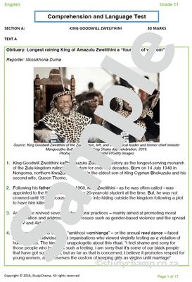 Grade 11 English: Comprehension and Language: Obituaries