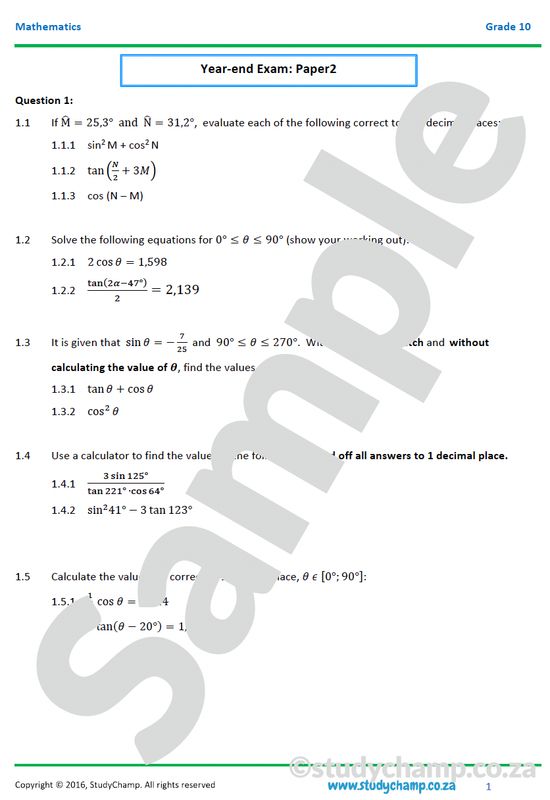 Grade 10 Mathematics Year-end Exam Revision: Workbook 2