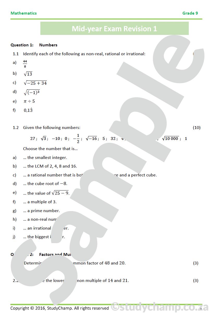 Grade 9 Mid-Year Exam Bundle