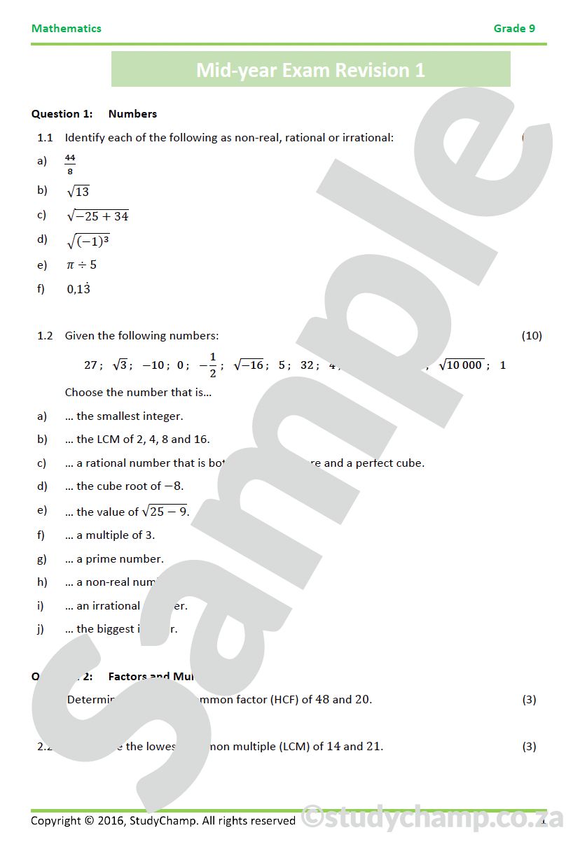 Grade 9 Mid-Year Exam Bundle