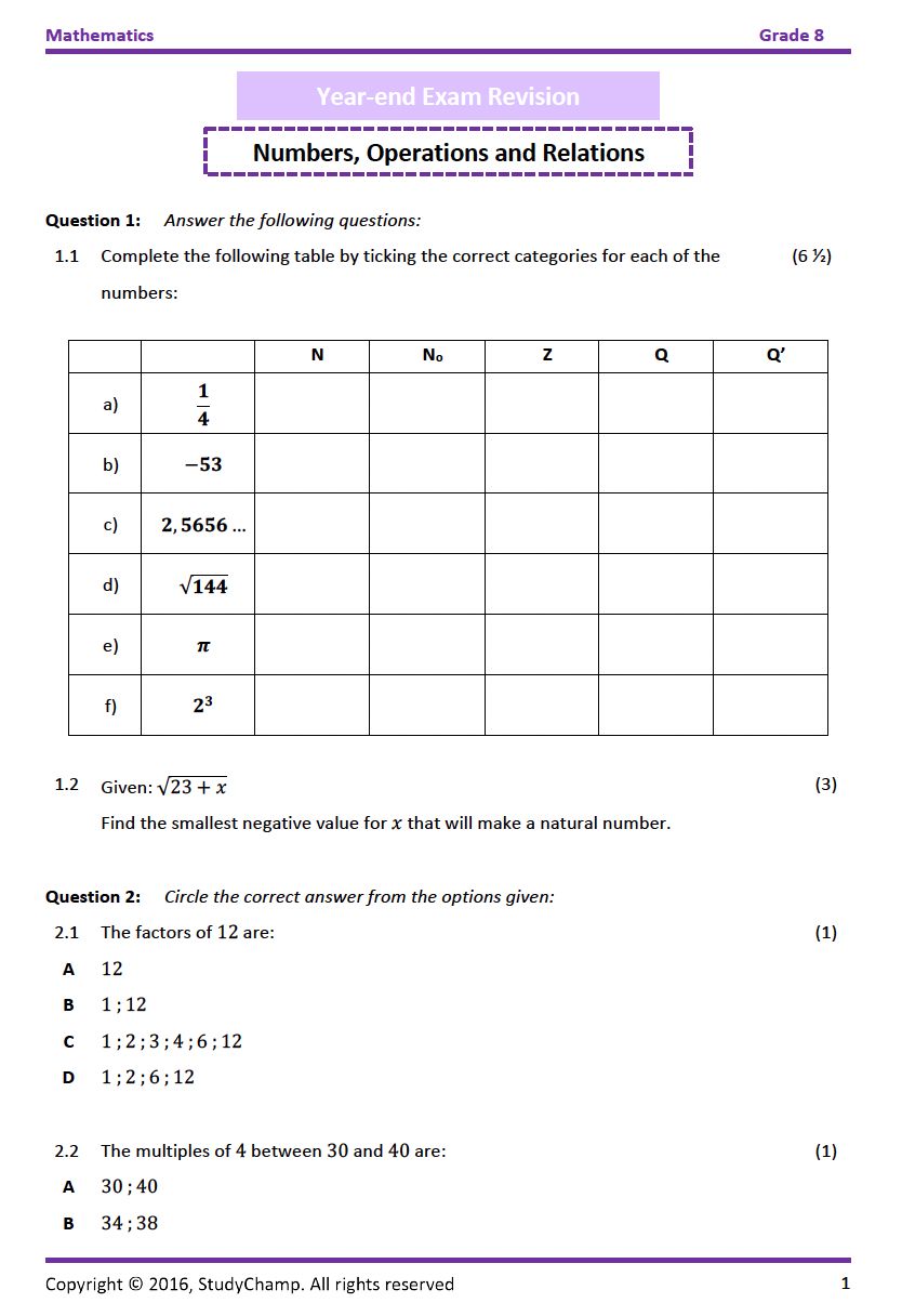 Grade 8 Year-end Exam Bundle