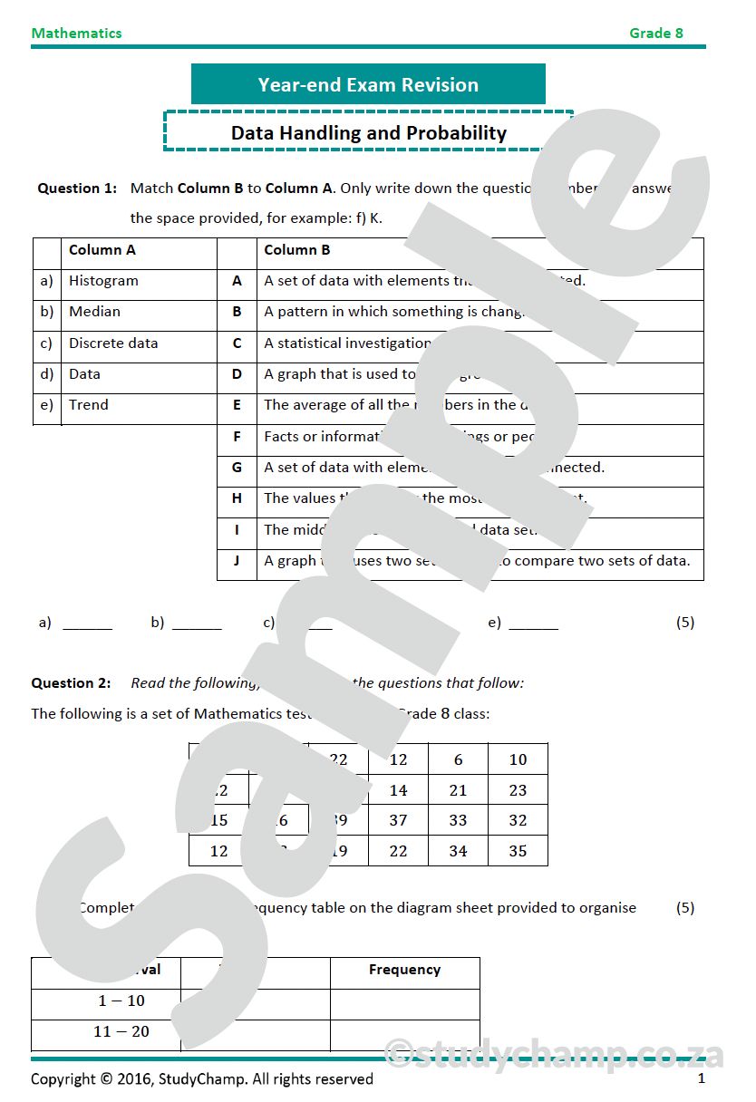 Grade 8 Year-end Exam Bundle
