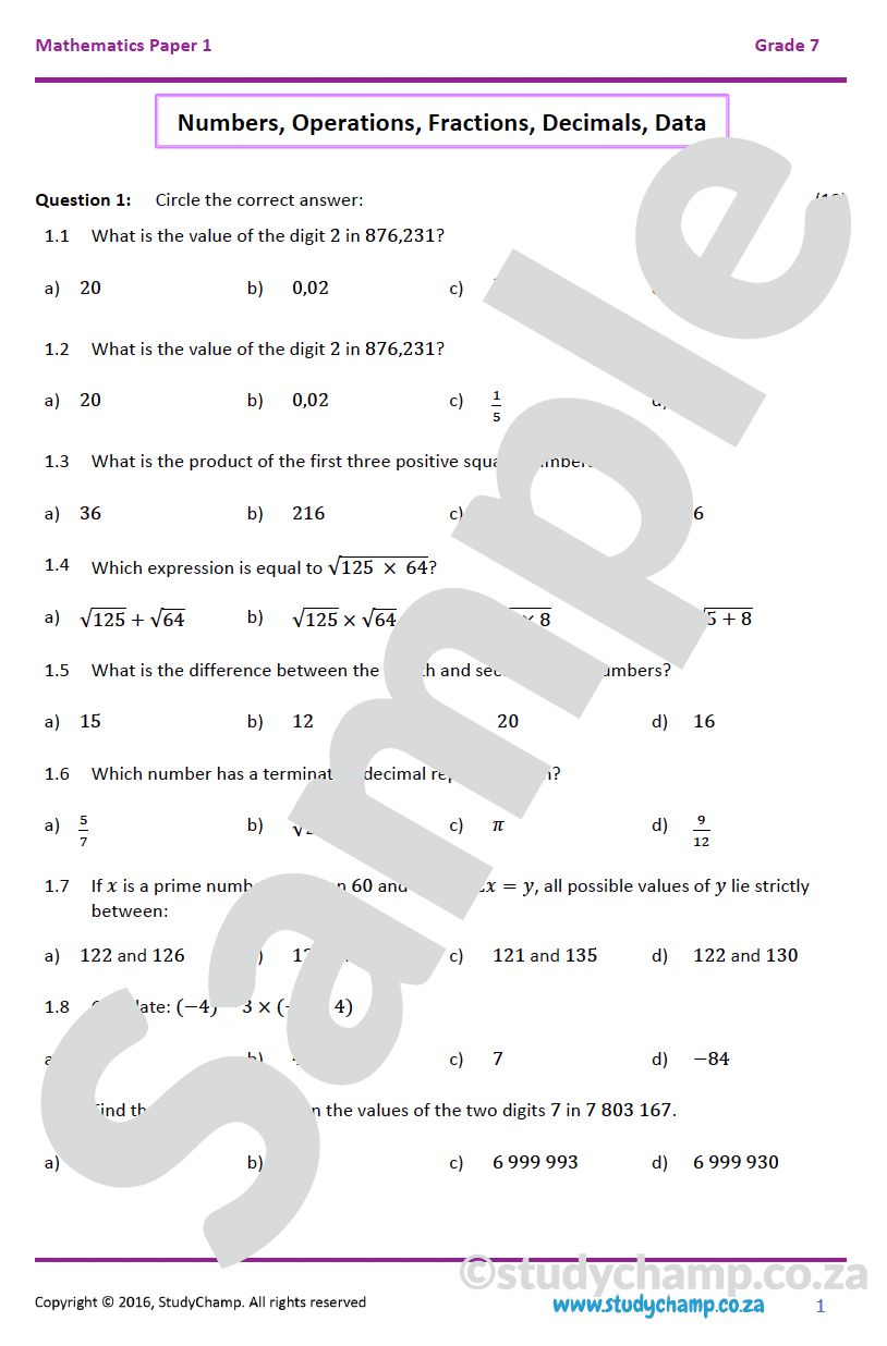 Grade 7 Year-end Exam Bundle