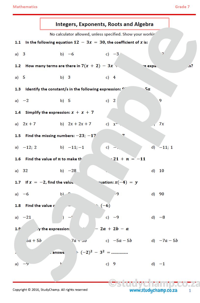 Grade 7 Year-end Exam Bundle