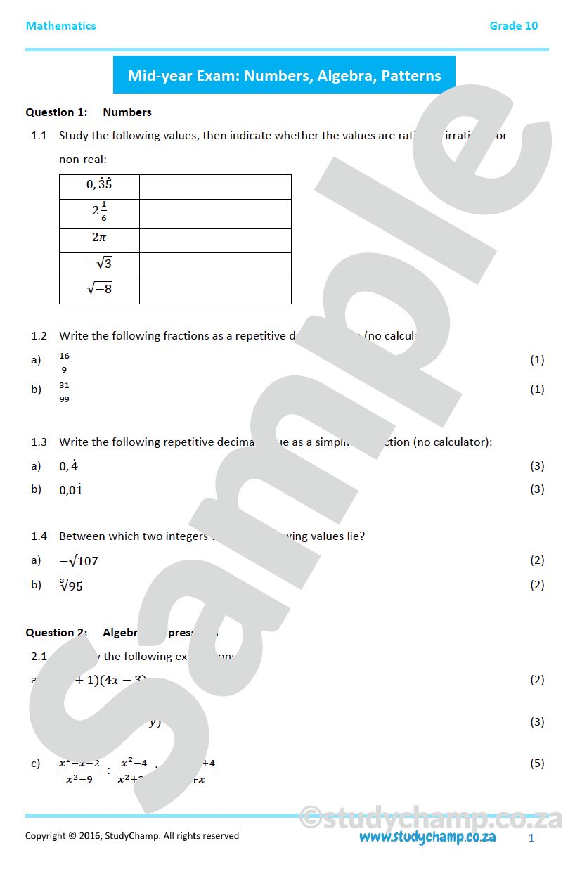Grade 10 Mid-Year Exam Bundle