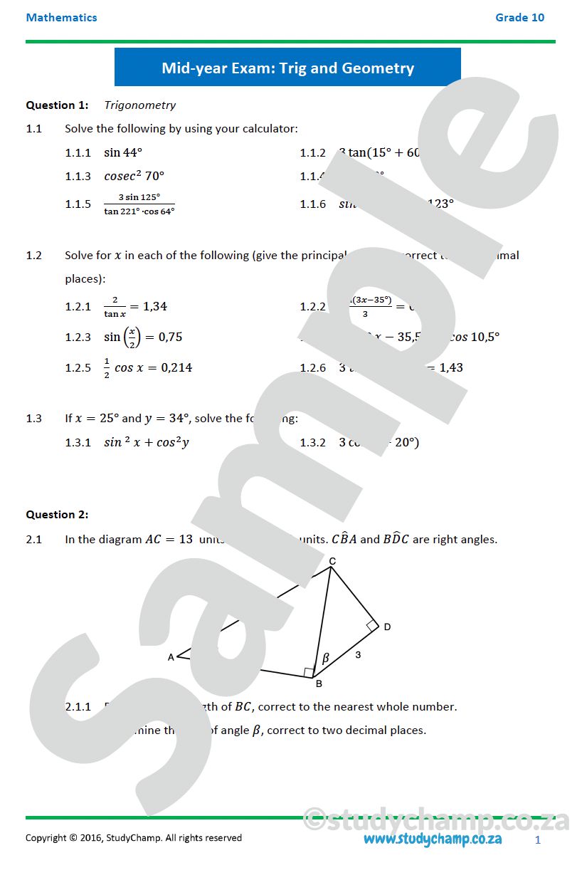 Grade 10 Mid-Year Exam Bundle