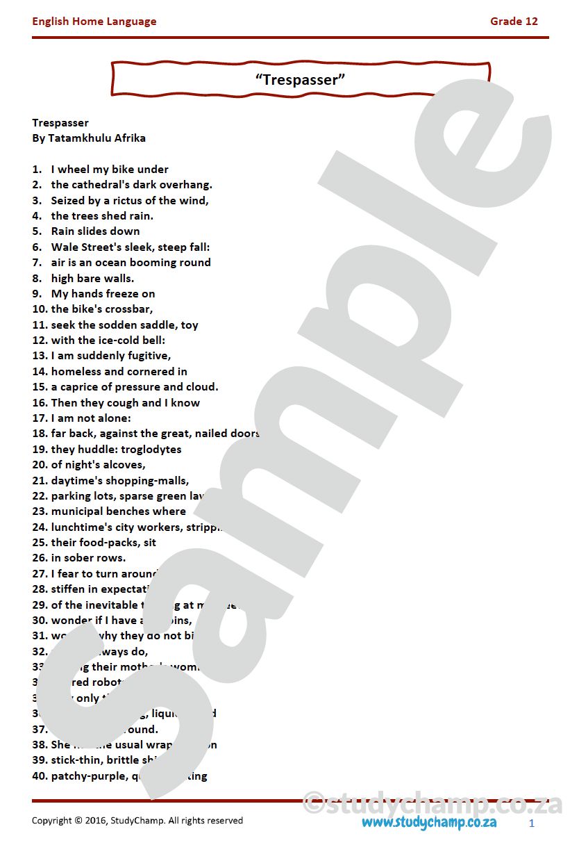 Grade 12 IEB English Home Language: Poetry - Superstition and Trespassser