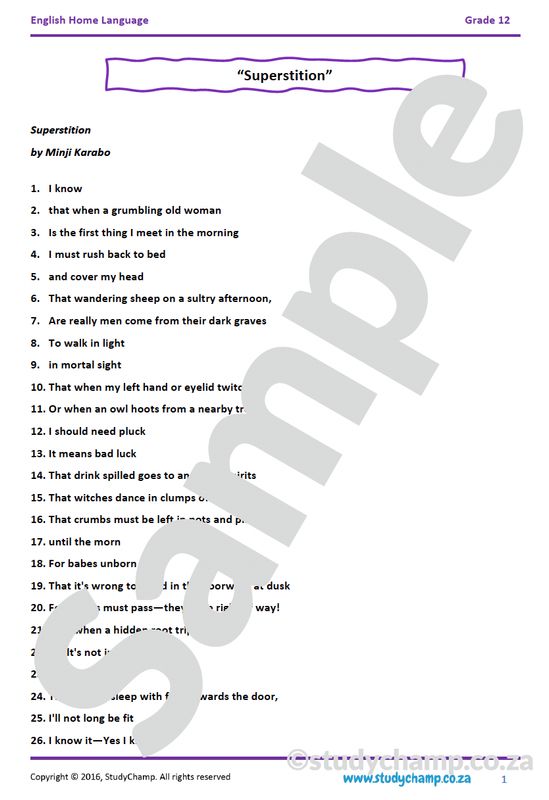 Grade 12 IEB English Home Language: Poetry - Superstition and Trespassser