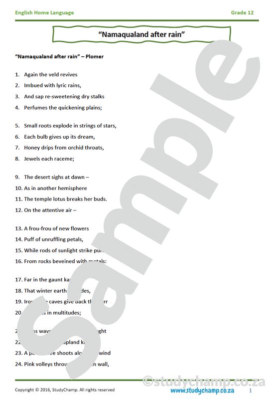 Grade 12 IEB English Home Language: Poetry -Namaqualand after the Rain and Stealing