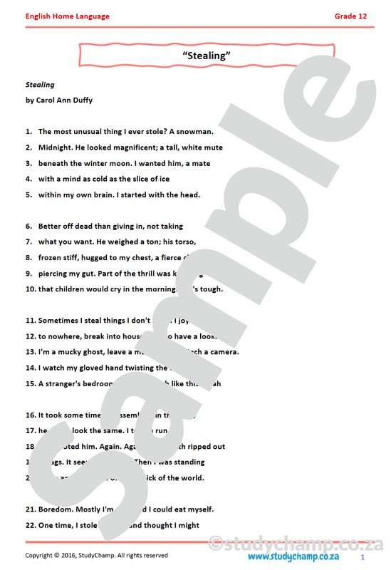 Grade 12 IEB English Home Language: Poetry -Namaqualand after the Rain and Stealing