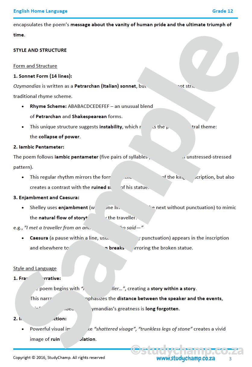 Grade 12 IEB English Home Language: Poetry - Ulysses and Ozymandias