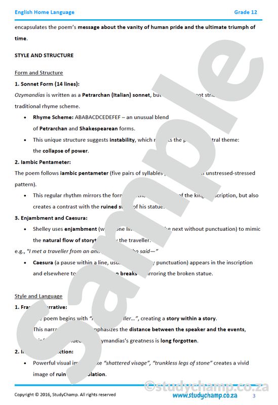 Grade 12 IEB English Home Language: Poetry - Ulysses and Ozymandias